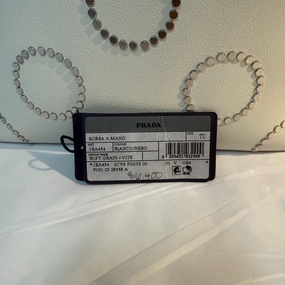 Prada White Studded Leather Tote - Picture 5 of 5